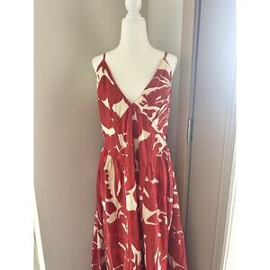 Jepna Red Tropical Floral V Neck Cotton Maxi Dress Vacation Beach Boho